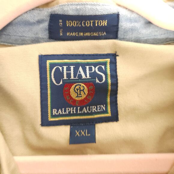 VTG Chaps Ralph Lauren Mens XXL 2XL Beige Short Sleeve Cotton Button Down Shirt - Picture 4 of 7